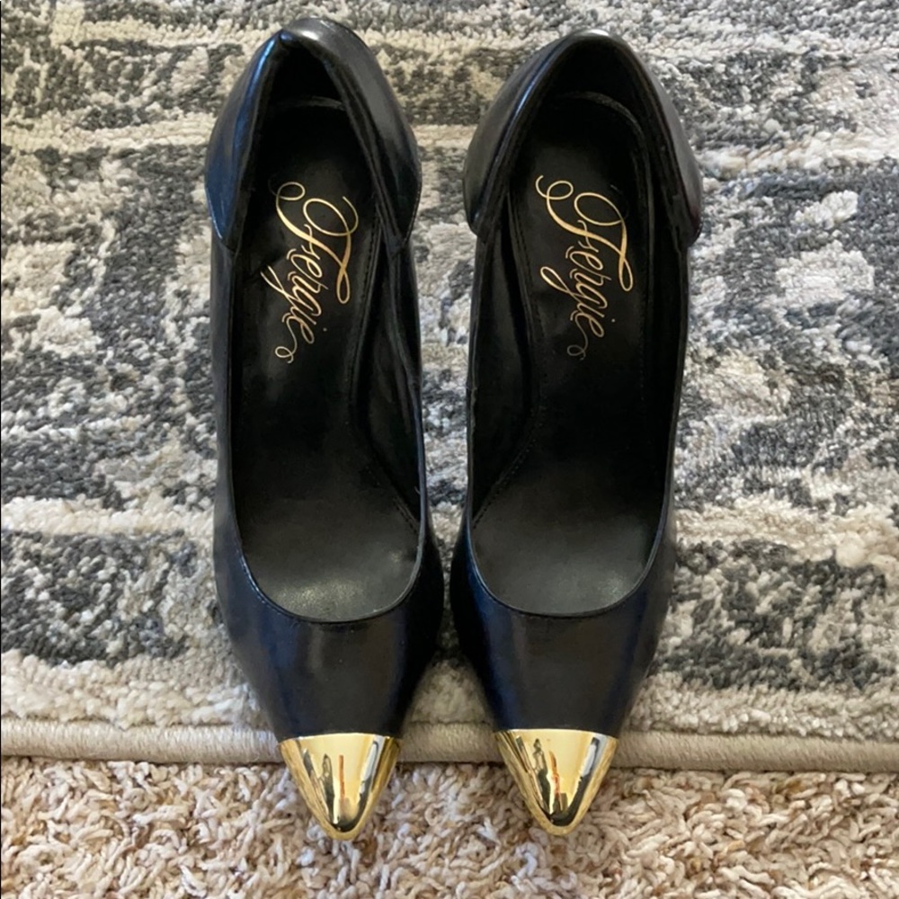 Fergie Black with gold tip heels
